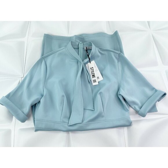 NWT Misslook Sz 4XL Blue Tie Mock Neck Sheath Dress NEW - Picture 5 of 8